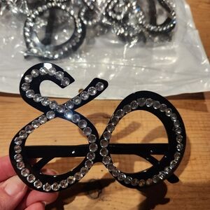 Black Crystal Embellished "80" Prop Glasses
